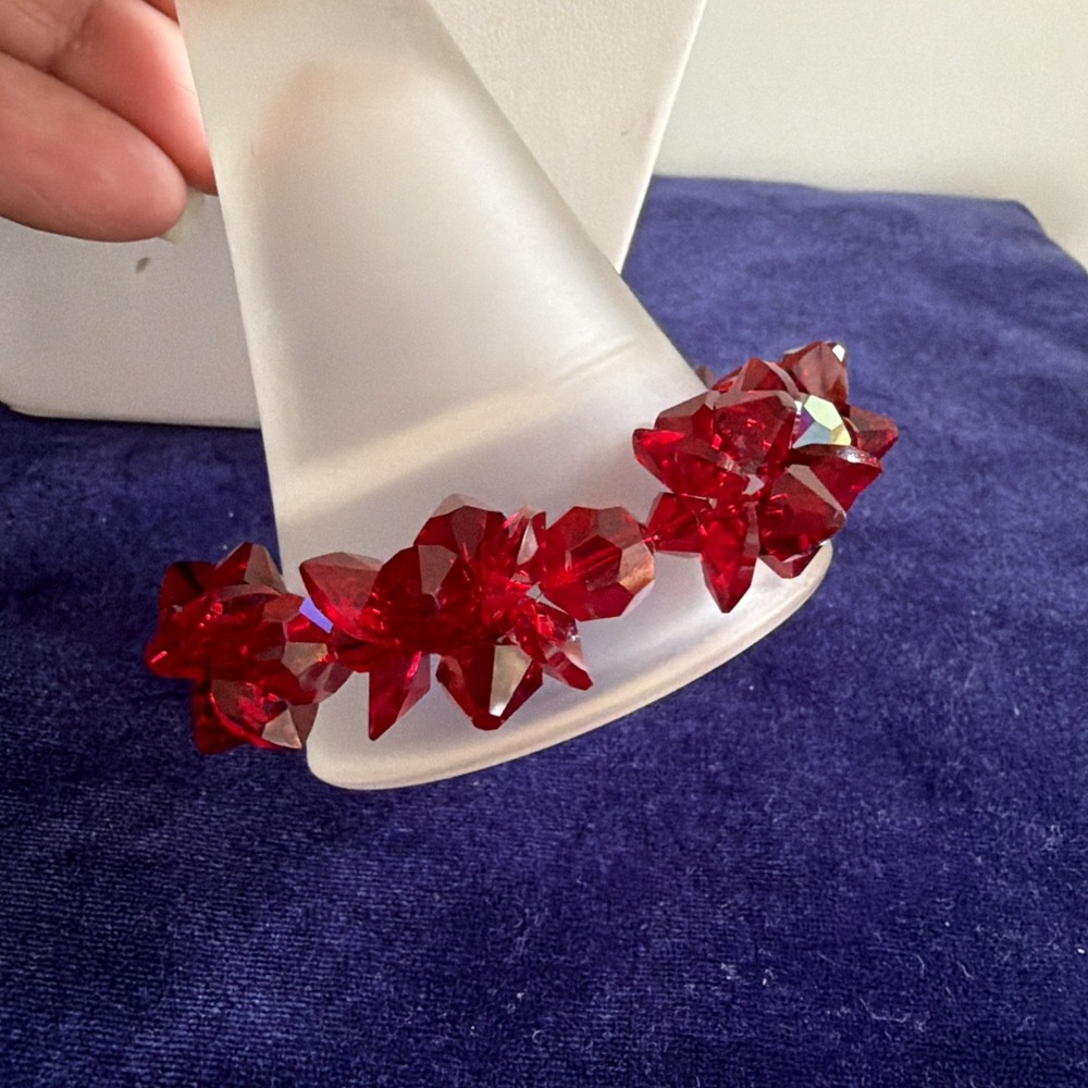 Sparkling Red Aurora Borealis Crystal Cluster Faceted Beaded  Bracelet 8"
